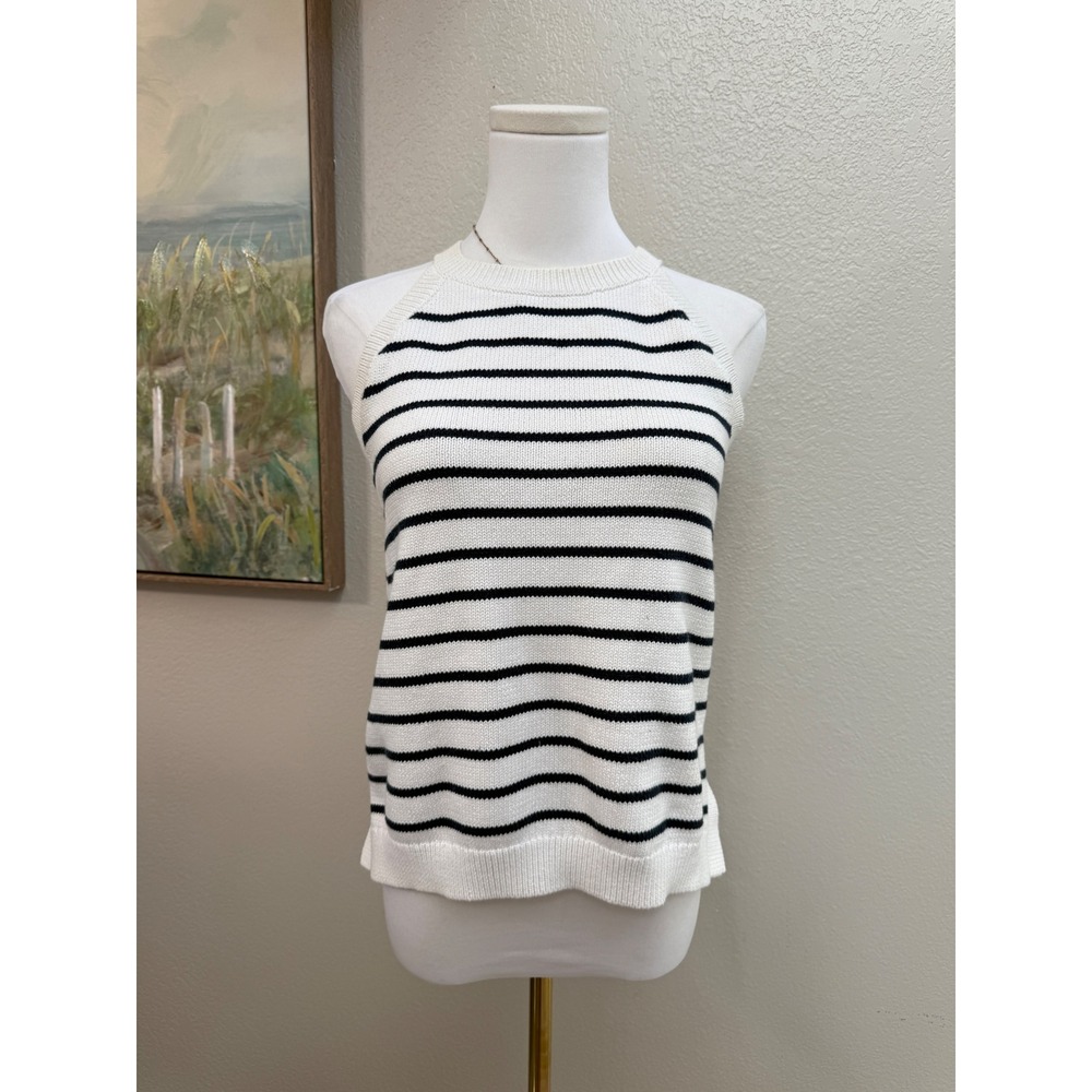 Banana Republic Womens Small White Black Striped Halter Neck Knit Sweater‎ Tank